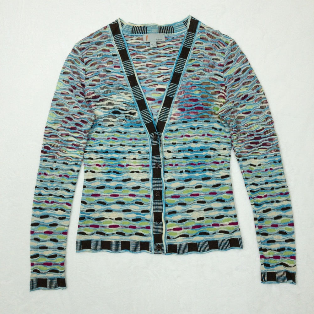 Missoni Cardigan Womens Size 8 Multicolor Space Dye Knit V-Neck Made in Italy